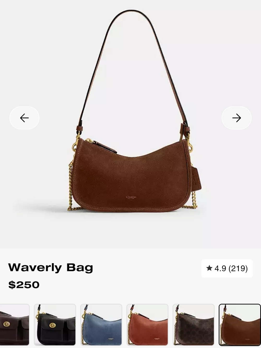 Coach Waverly Suede Shoulder Bag in Brown with Gold Hardware